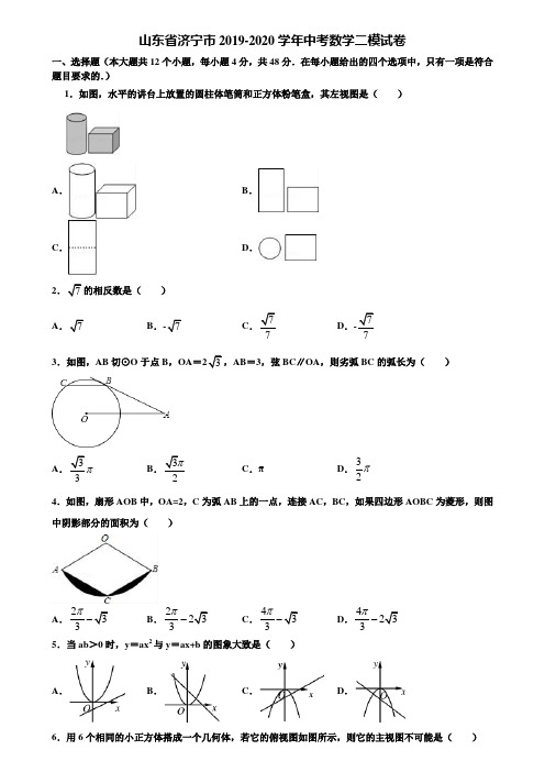 山东省济宁市2019-2020学年中考数学二模试卷含解析