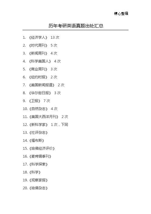 历年考研英语真题出处汇总