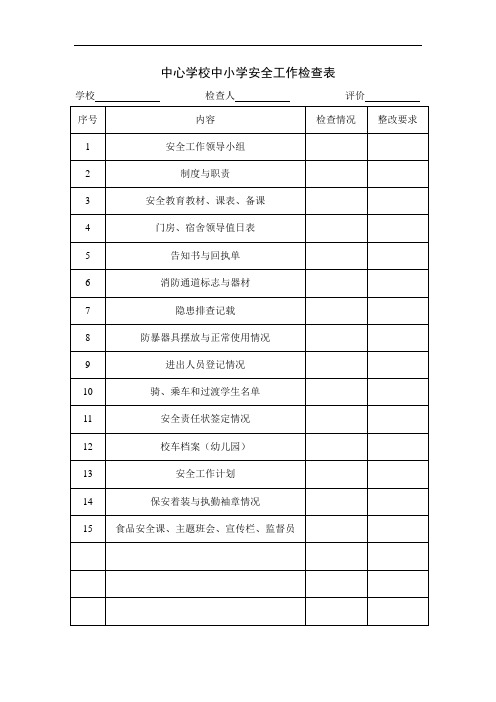 中心学校中小学安全工作检查表