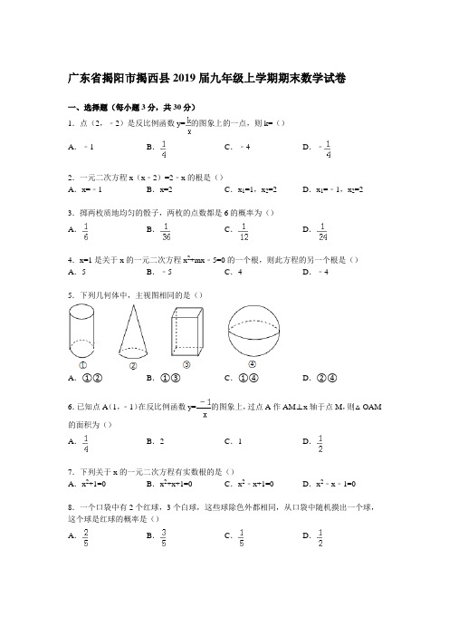 【解析版】广东省揭阳市揭西县2019届九年级上期末数学试卷