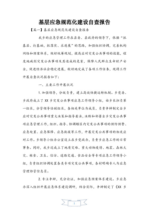 基层应急规范化建设自查报告