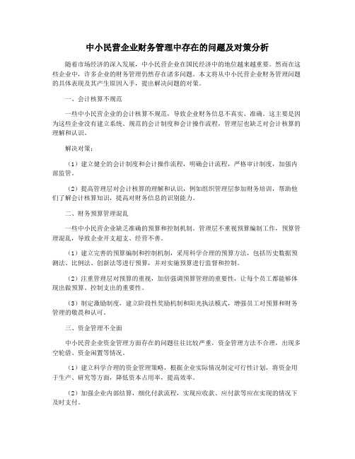 中小民营企业财务管理中存在的问题及对策分析