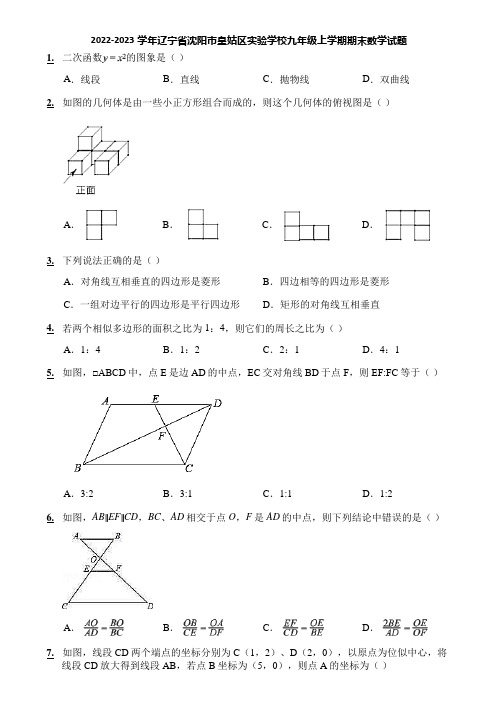 2022-2023学年辽宁省沈阳市皇姑区实验学校九年级上学期期末数学试题