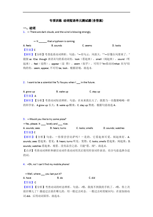 专项训练 动词短语单元测试题(含答案)