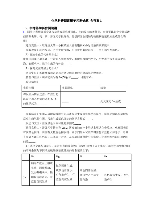 化学科普阅读题单元测试题 含答案1