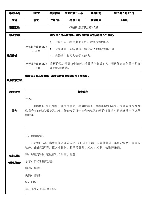 初中八年级语文教案-野望 精品