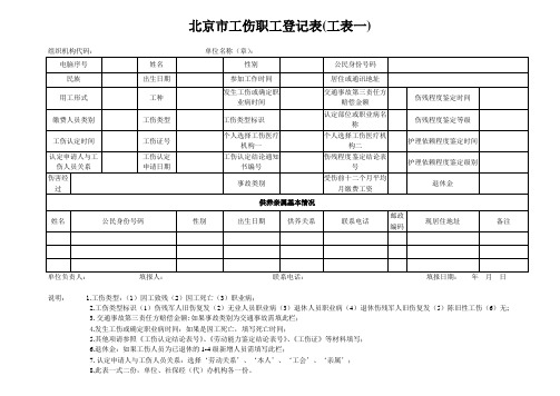 北京市工伤职工登记表(工表一)