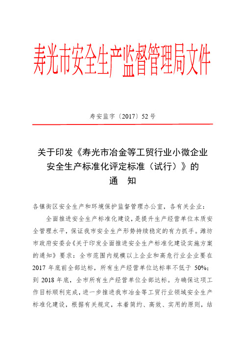 寿光市冶金等工贸行业小微企业安全生产标准化评定标准(试行).doc