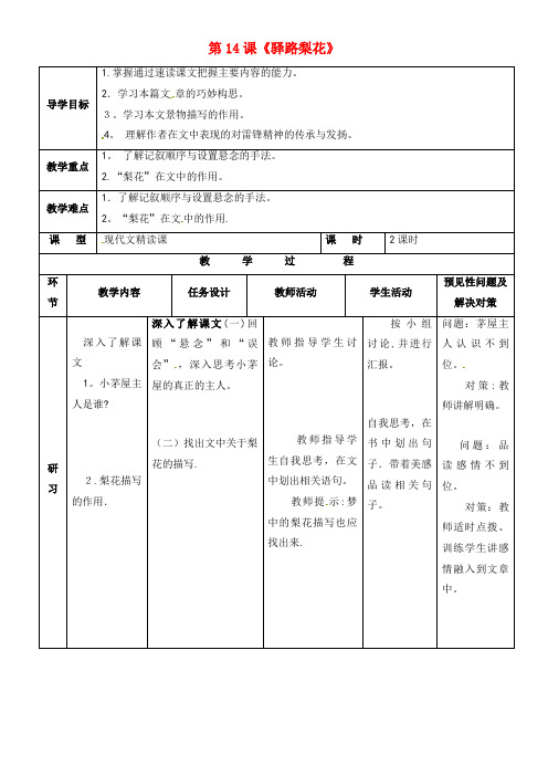 七年级语文下册 第四单元 14《驿路梨花》导学案2 新人教版(2021-2022学年)