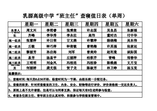 乳源高级中学查寝值日表——单周