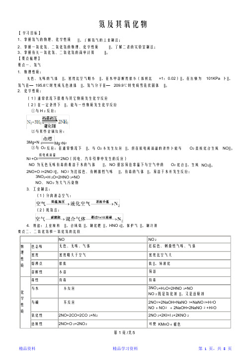 最完整高一化学《氮及其氧化物》知识点归纳总结及其典例解析(精华版)