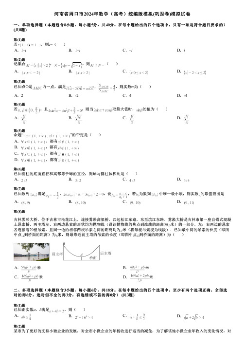 河南省周口市2024年数学(高考)统编版模拟(巩固卷)模拟试卷