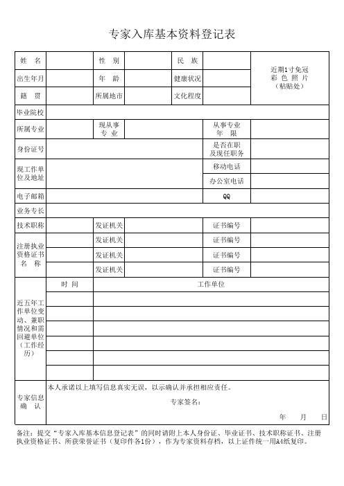 专家入库基本资料登记表