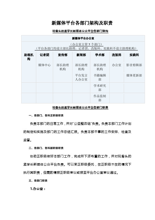 新媒体平台各部门架构及职责