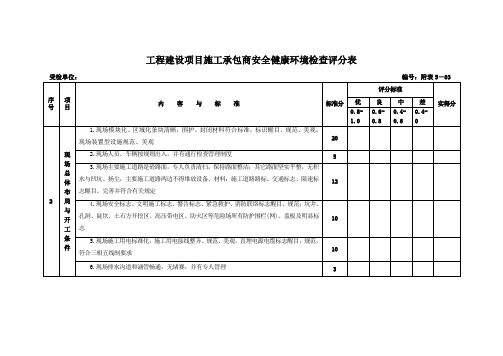 工程建设项目施工承包商安全健康环境检查评分表(现场总体布局与开工条件)