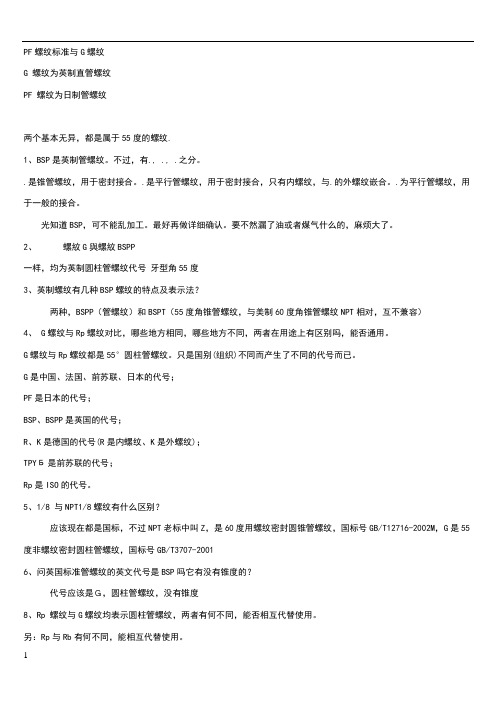 PF螺纹标准与G螺纹