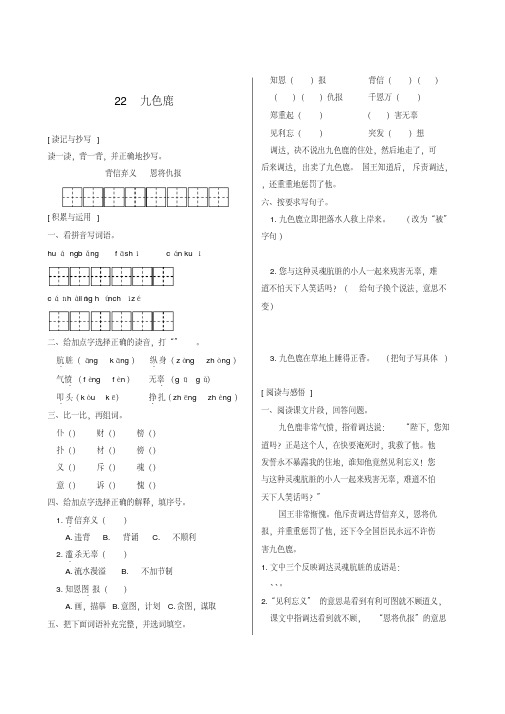 苏教版四年级上册《22九色鹿》练习