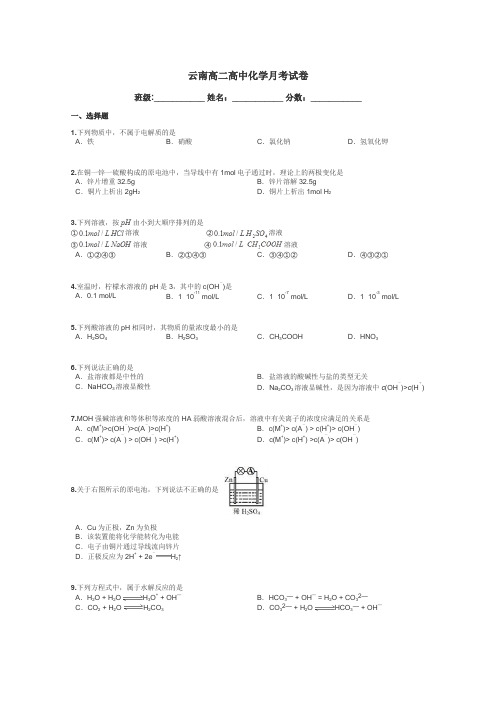 云南高二高中化学月考试卷带答案解析
