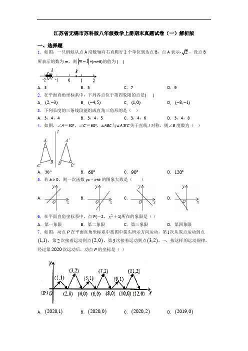 江苏省无锡市苏科版八年级数学上册期末真题试卷(一)解析版