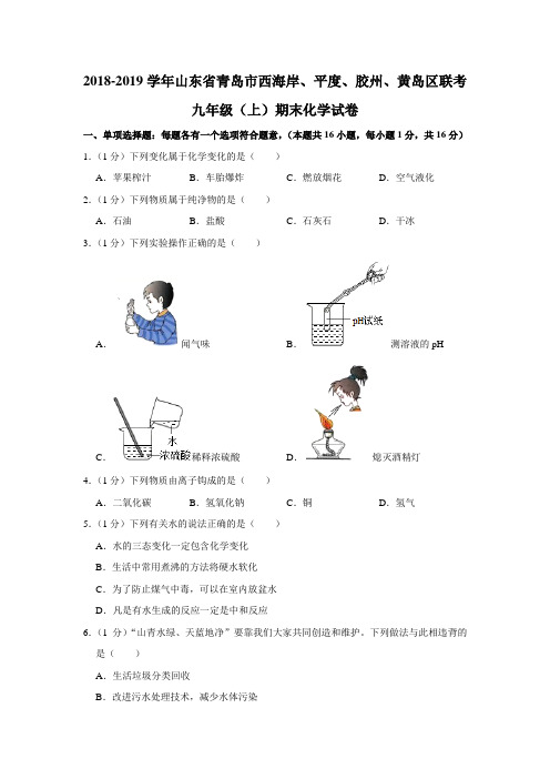 2018-2019学年山东省青岛市西海岸、平度、胶州、黄岛区联考九年级(上)期末化学试卷(解析版)