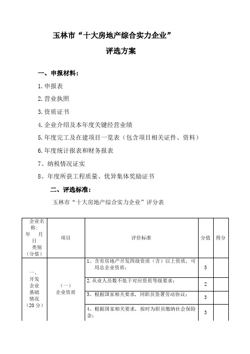 十大综合实力企业评选专项方案