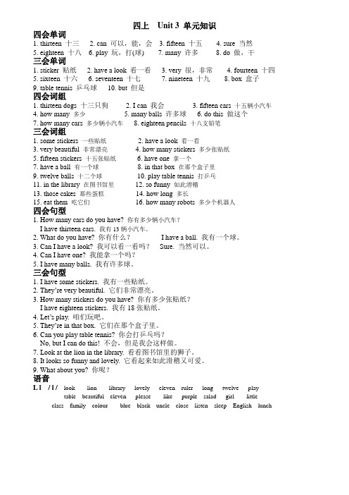 苏教版 四年级上英语 Unit 3 单元知识