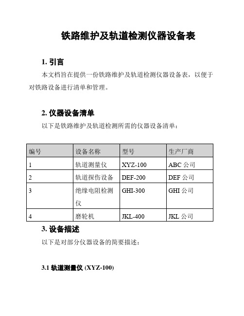 铁路维护及轨道检测仪器设备表