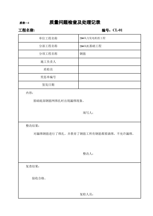 质量问题检查及处理台帐