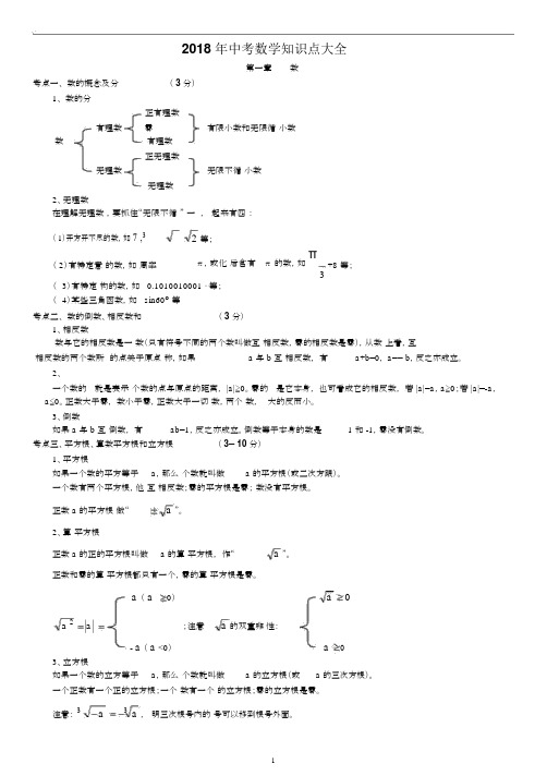 2018中考数学知识点大全.docx