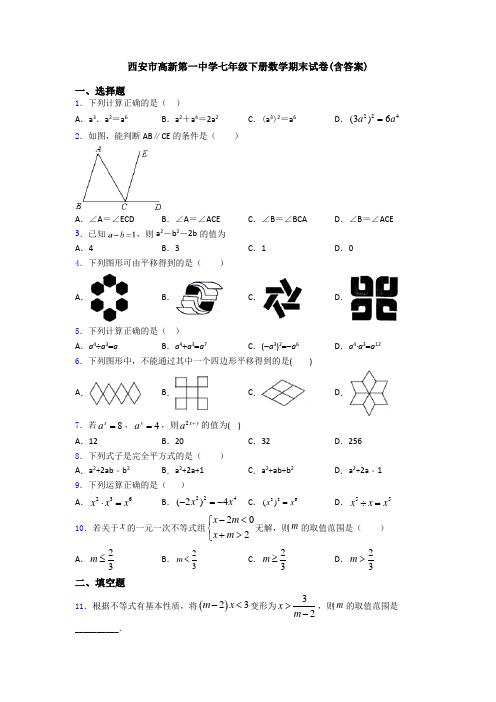 西安市高新第一中学七年级下册数学期末试卷(含答案)