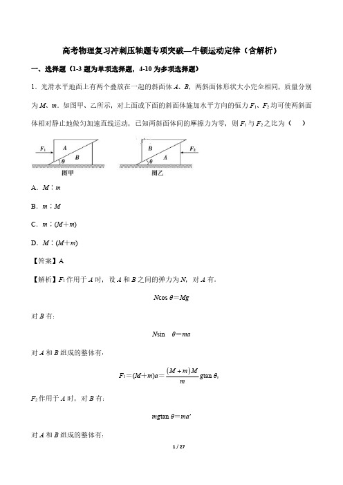 高考物理复习冲刺压轴题专项突破—牛顿运动定律(含解析)