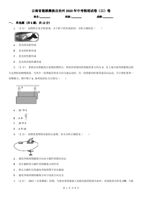 云南省楚雄彝族自治州2020年中考物理试卷(II)卷