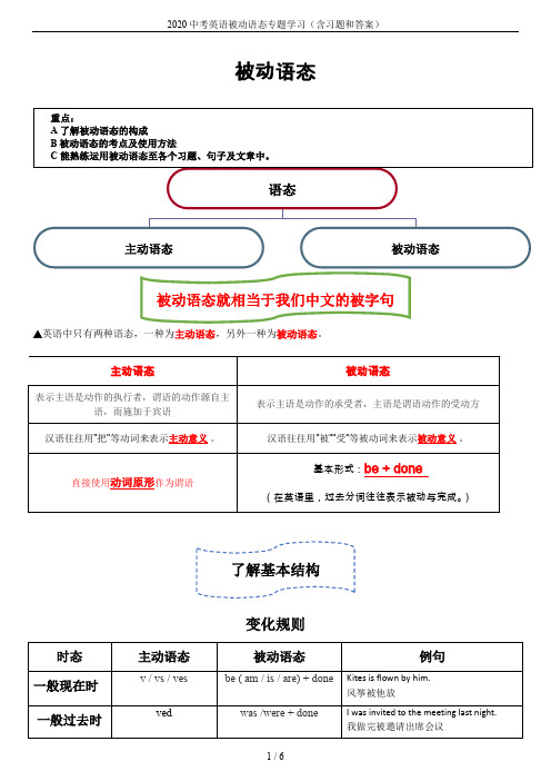 2020中考英语被动语态专题学习(含习题和答案)