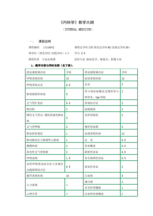 内科学第八版教学大纲