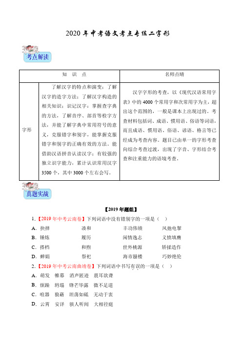 2020年中考语文考点专练二字形(附答案解析)