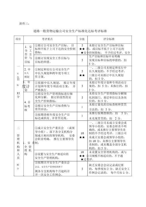 交通运输普通货物运输企业安全生产标准化达标考评标准