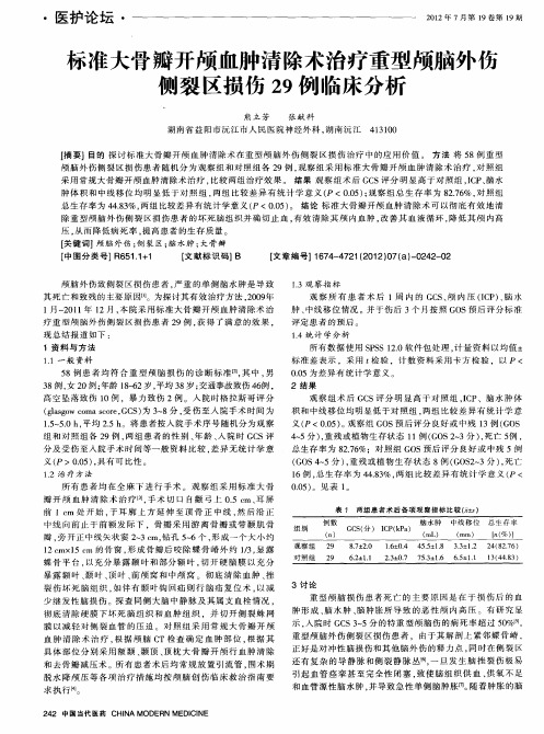 标准大骨瓣开颅血肿清除术治疗重型颅脑外伤侧裂区损伤29例临床分析