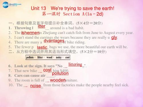 【四清导航】九年级英语全册 Unit 13 We are trying to save the earth第一课时课件