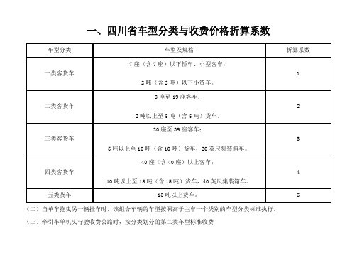 四川省车型分类与收费价格折算系数