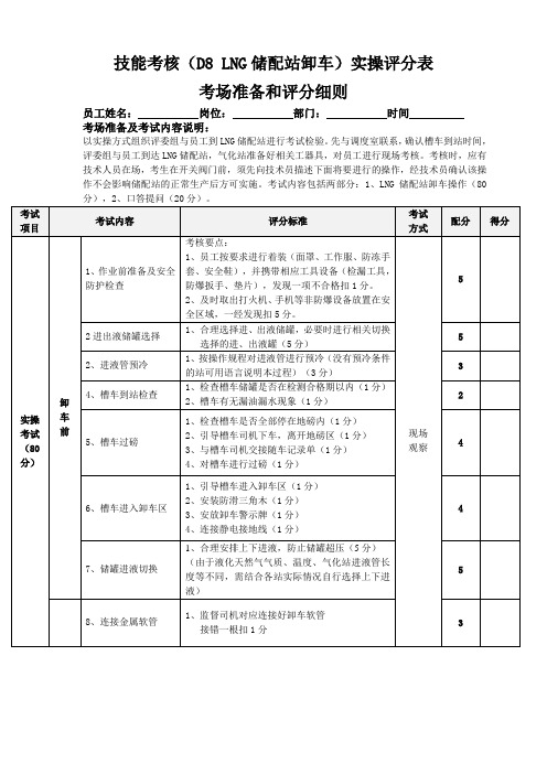 LNG储配站卸车实操评分表(考评用)