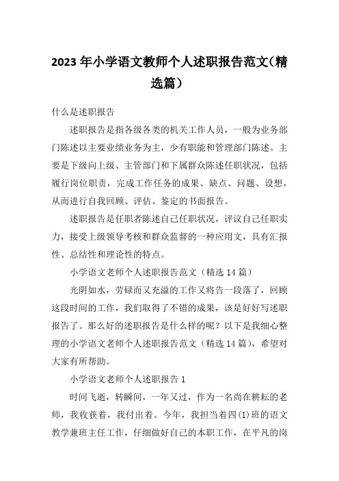 2023年小学语文教师个人述职报告范文(精选篇)