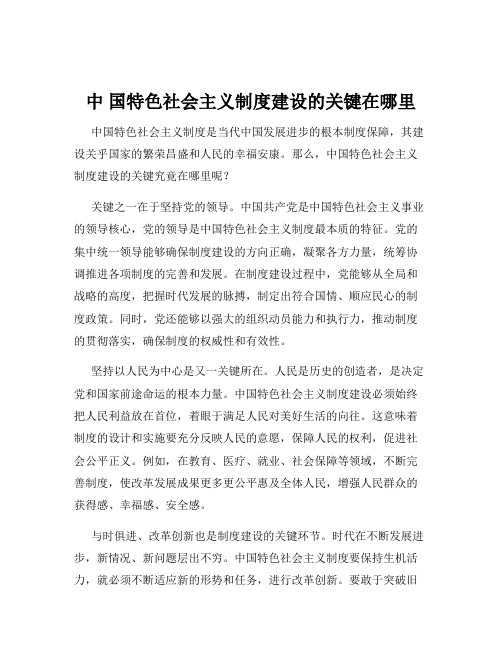 中 国特色社会主义制度建设的关键在哪里