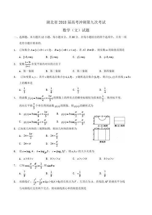 湖北省2018届高考冲刺第九次考试数学(文)试题Word版含答案