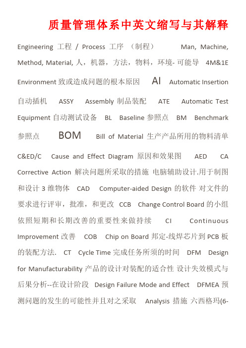 质量管理体系中英文缩写与其解释