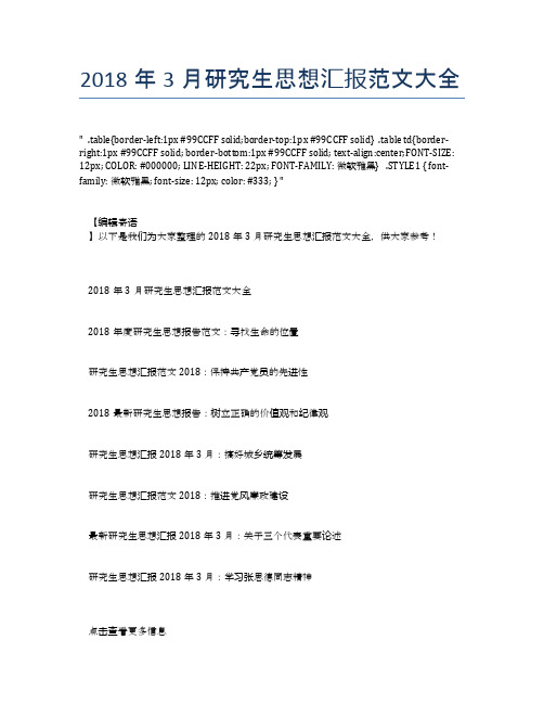 2018年3月研究生思想汇报范文大全【思想汇报精品范文】