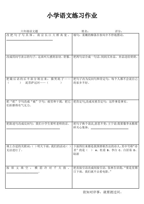 小学六年级语文课堂延伸练习III (96)