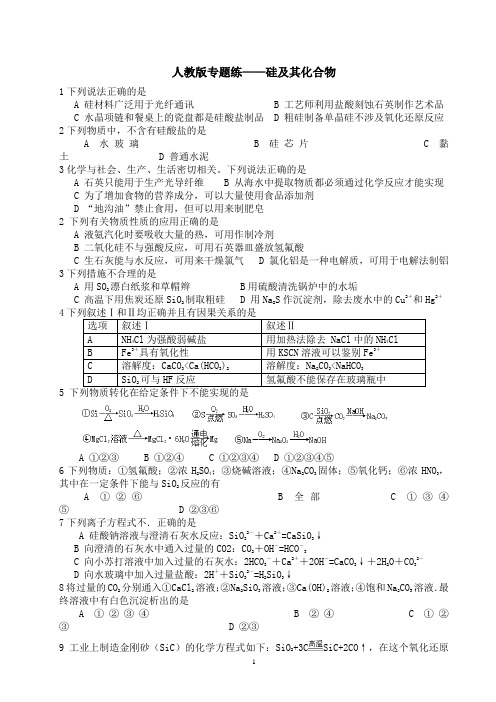 人教版专题练—硅及其化合物