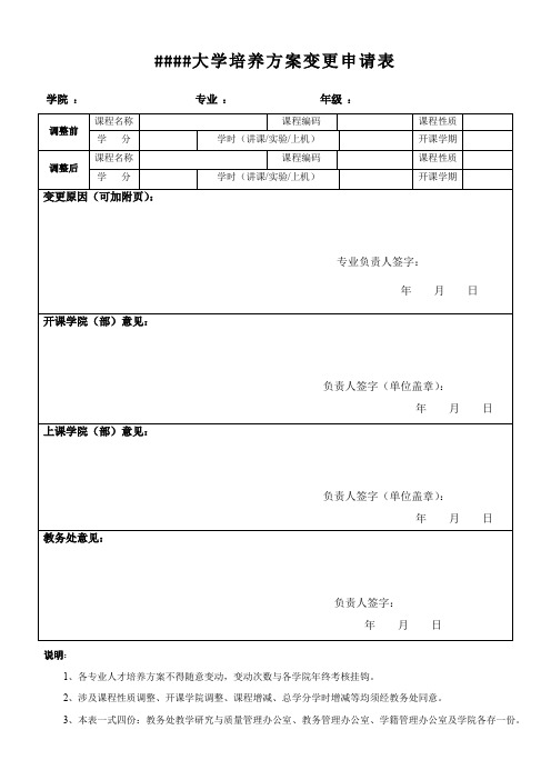 高校培养方案变更表