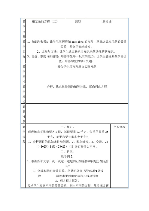 稍复杂的方程(二)教学设计