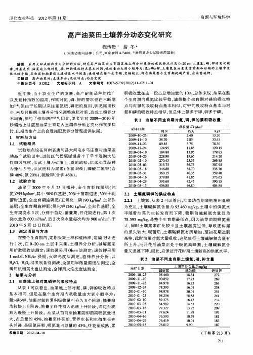 高产油菜田土壤养分动态变化研究